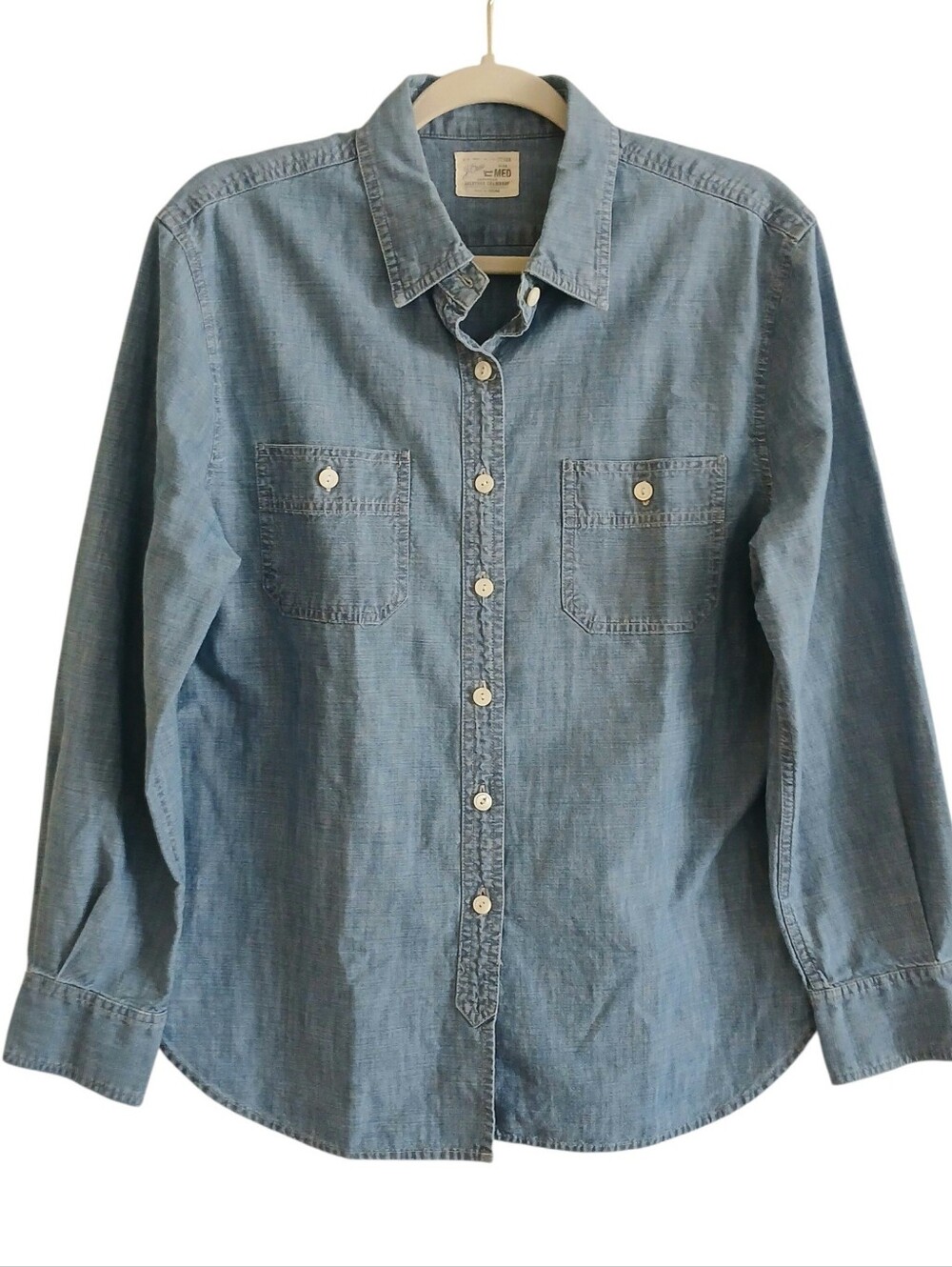J CREW Japanese Selvedge Chambray Button Up Women's M Chest Pockets Loose Fit